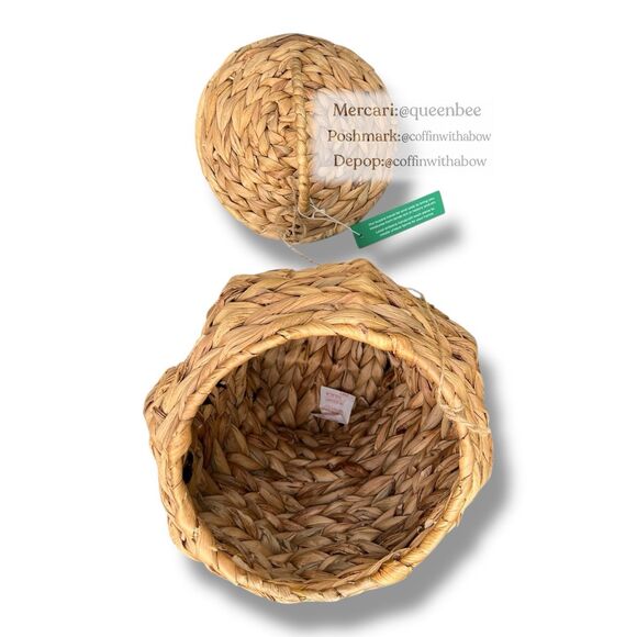 Skull Shaped Woven Basket with Lid Boho Halloween Decor - Picture 2 of 7